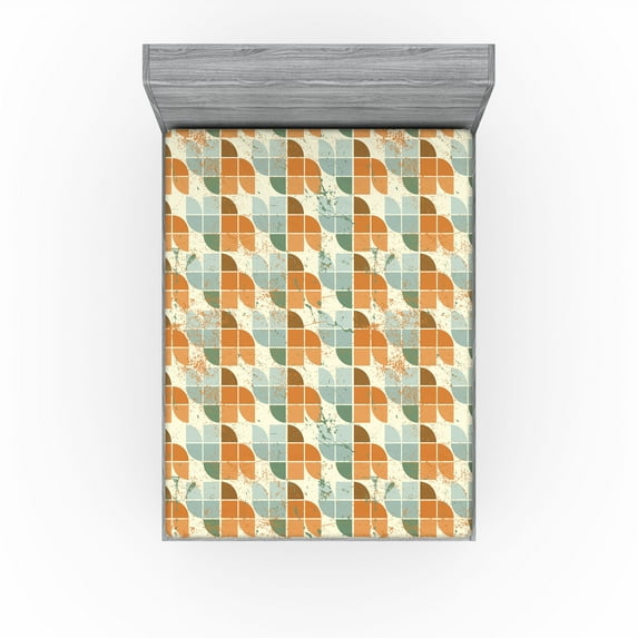 Ambesonne Retro Fitted Sheet, Colorful Grungy Motifs Art, California King, Persian Orange and Sage Green