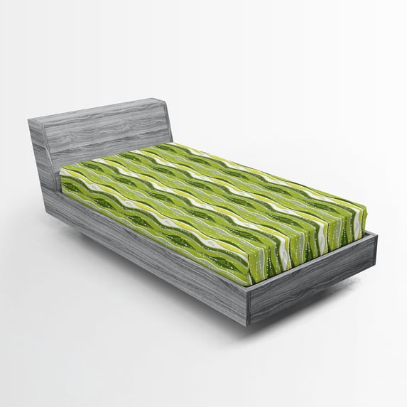 Ambesonne Retro Fitted Sheet, Digital Leaf Floral Lines, Twin XL Size, Green