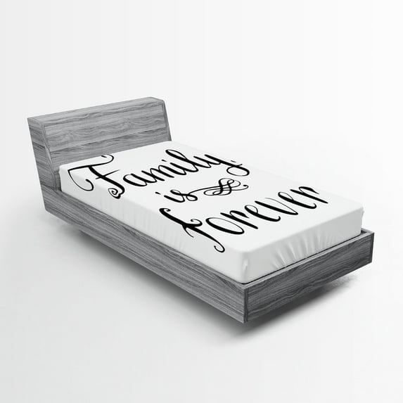 Ambesonne Retro Fitted Sheet, Family Words Ink Sketch, Twin Size, Black Brown White