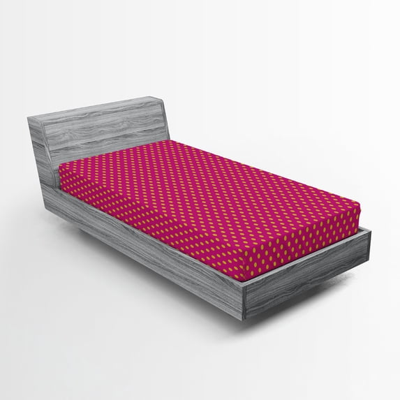 Ambesonne Retro Fitted Sheet, Feminine Nostalgic Design, Twin XL Size, Hot Pink and Yellow