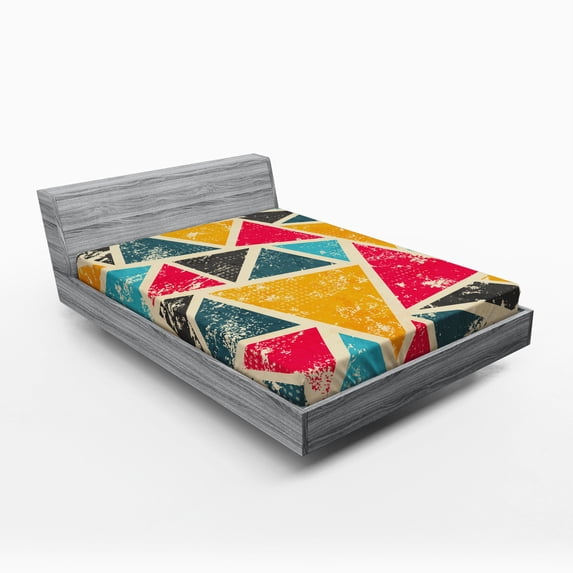 Ambesonne Retro Fitted Sheet, Funk Art Grungy Abstract, Queen Size, Multicolor