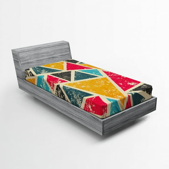 Ambesonne Retro Fitted Sheet, Funk Art Grungy Abstract, Twin Size, Multicolor