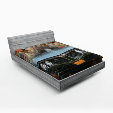 Ambesonne Retro Fitted Sheet, Graffiti Style American Car, Full Size, Multicolor