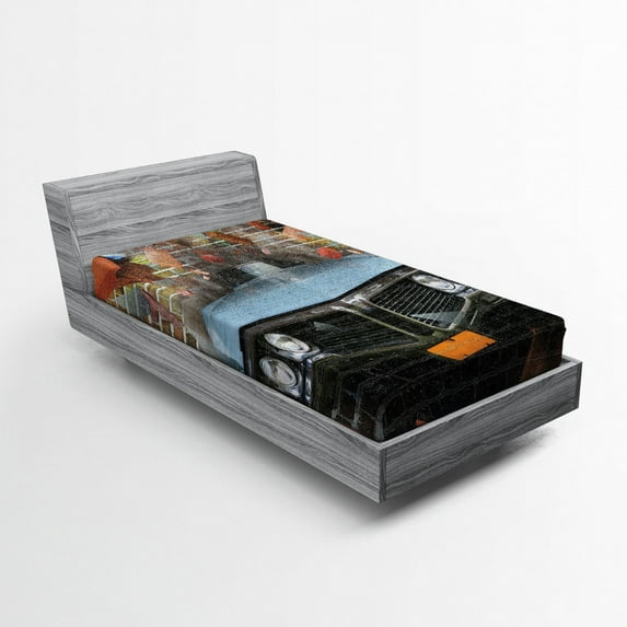 Ambesonne Retro Fitted Sheet, Graffiti Style American Car, Twin XL Size, Multicolor