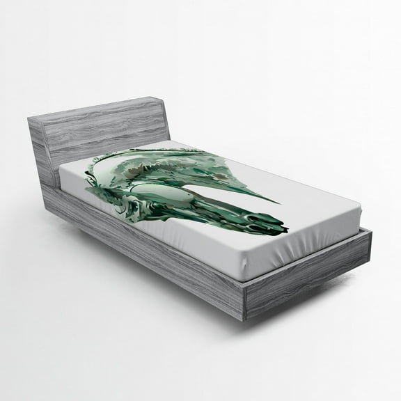 Ambesonne Retro Fitted Sheet, Green Stain Horse Head, Twin Size, Grey