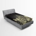 thumbnail image 1 of Ambesonne Retro Fitted Sheet, Grunge Empire State NYC, Twin XL Size, Grey Yellow, 1 of 3