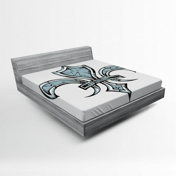 Ambesonne Retro Fitted Sheet, Grunge Renaissance, Full Size, Blue White Black