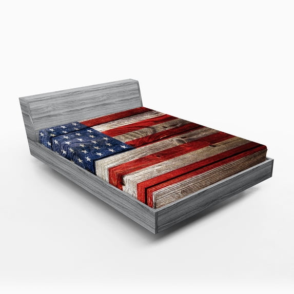 Ambesonne Retro Fitted Sheet, Independence Day Wall, Full Size, Red Blue Tan