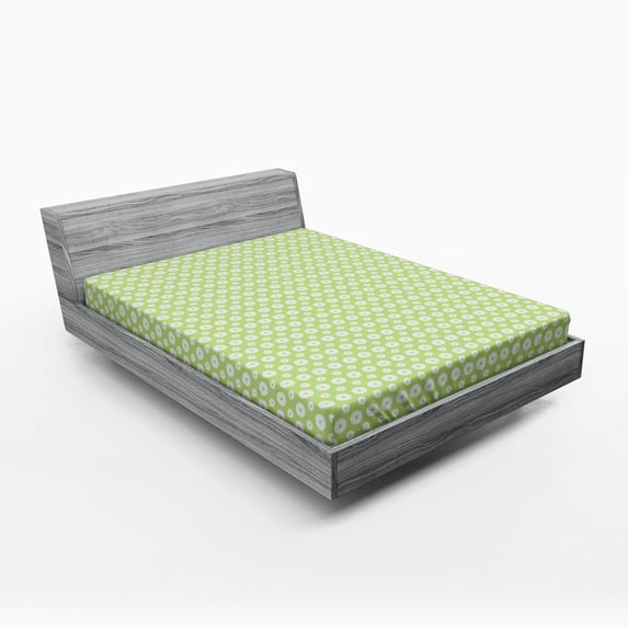 Ambesonne Retro Fitted Sheet, Inner Circles with Dots, Full Size, Pale Green and White