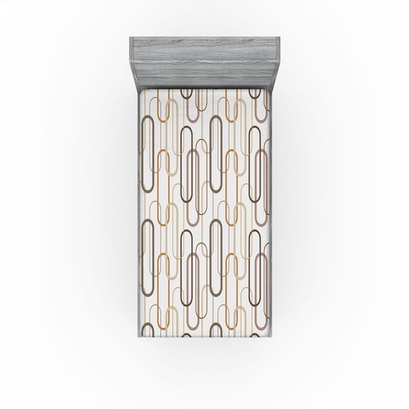 Ambesonne Retro Fitted Sheet, Interlacing Minimal Print, Twin XL Size, Taupe Tan and Coconut