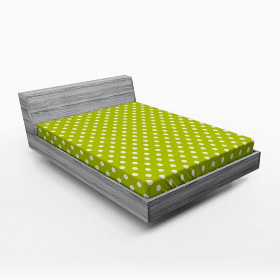 Ambesonne Retro Fitted Sheet, Lime Vintage Polka Dots, Full Size, Lime Green and White