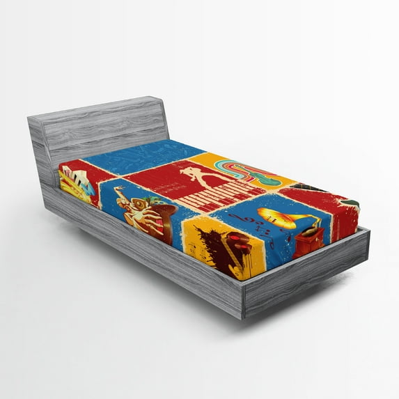 Ambesonne Retro Fitted Sheet, Music Jazz Grunge Boho, Twin XL Size, Multicolor