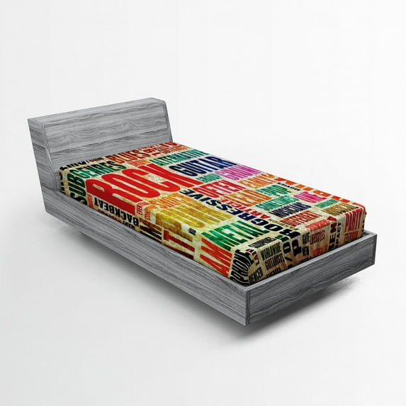 Ambesonne Retro Fitted Sheet, Music Rock 'n' Roll Poster, Twin Size, Multicolor