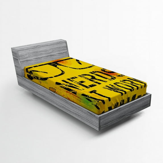 Ambesonne Retro Fitted Sheet, Nerds at Work Grungy, Twin XL Size, Yellow Black Green