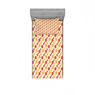 Ambesonne Retro Fitted Sheet & Pillow Sham Set, Big Small Dots Chain, Twin, Marigold Scarlet Cream