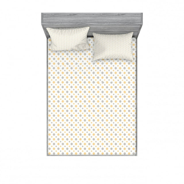 Ambesonne Retro Fitted Sheet & Pillow Sham Set, Big Small Shabby Dots, Full, Cadet Blue Orange White