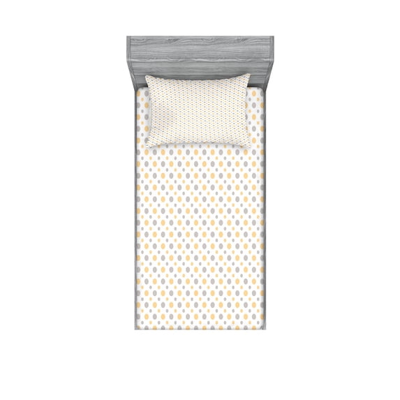 Ambesonne Retro Fitted Sheet & Pillow Sham Set, Big Small Shabby Dots, Twinxl, Cadet Blue Orange White