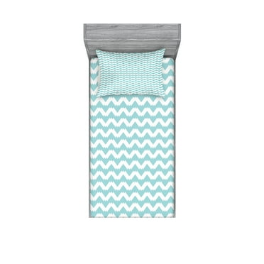 Ambesonne Retro Fitted Sheet & Pillow Sham Set, Chevron Snowy Mountaintop, Twinxl, Pale Blue White