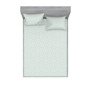 Ambesonne Retro Fitted Sheet & Pillow Sham Set, Circular Geometric Tile, Queen, Cream Pale Blue