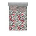 thumbnail image 1 of Ambesonne Retro Fitted Sheet & Pillow Sham Set, Colored Boho Flowers Leaf, Full, Grey and Hot Pink, 1 of 2