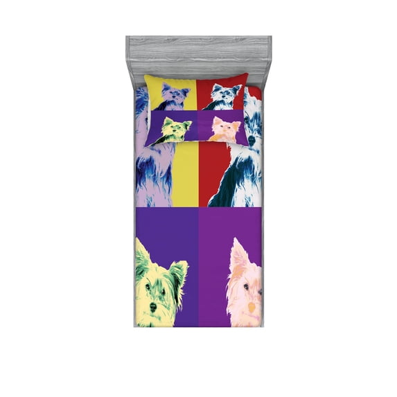 Ambesonne Retro Fitted Sheet & Pillow Sham Set, Colorful Portrait Vintage, Twin, Multicolor