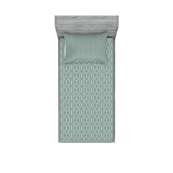 Ambesonne Retro Fitted Sheet & Pillow Sham Set, Delicate Floral, Twin, Pale Sage Green White