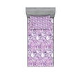 thumbnail image 1 of Ambesonne Retro Fitted Sheet & Pillow Sham Set, Digital Floral Design, Twinxl, Lilac and Lavender, 1 of 3