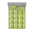 thumbnail image 1 of Ambesonne Retro Fitted Sheet & Pillow Sham Set, Digital Leaf Floral Lines, Queen, Green, 1 of 2