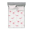 thumbnail image 1 of Ambesonne Retro Fitted Sheet & Pillow Sham Set, Flamingo Birds Polka Dots, Queen, Pale Pink White, 1 of 2