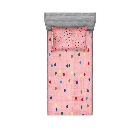 Ambesonne Retro Fitted Sheet & Pillow Sham Set, Geometric Circles Image, Twinxl, Multicolor