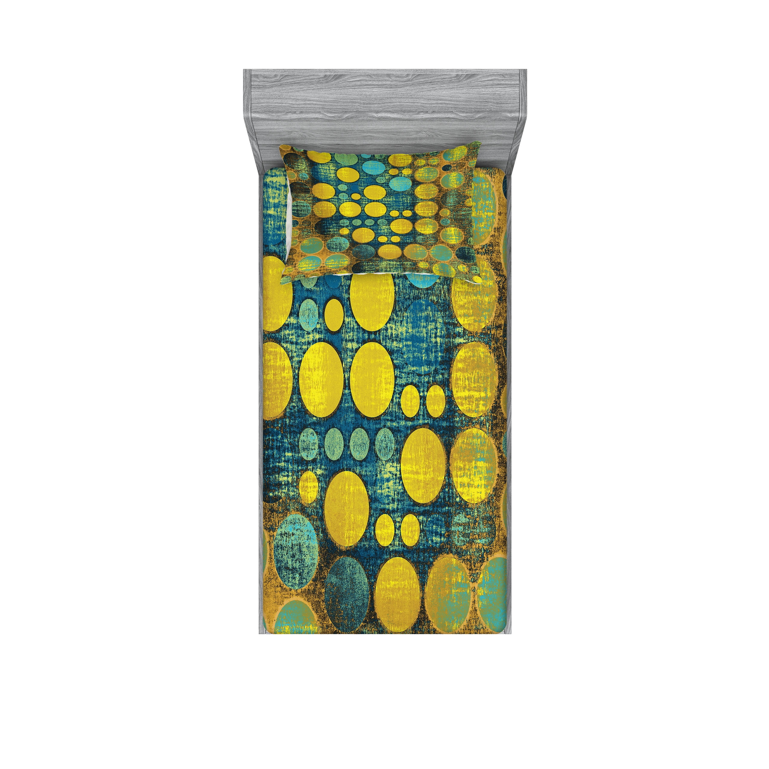 Twin XL Yellow and Blue Microfiber Polka Dot Sheet Set