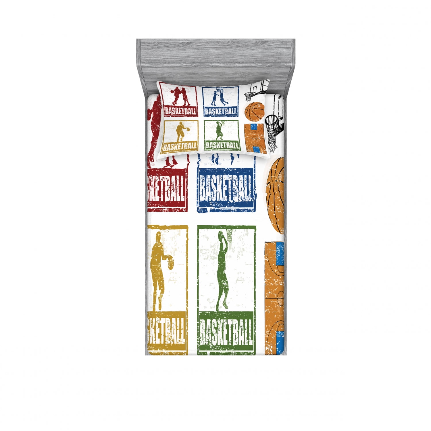 Twin XL White Microfiber Basketball Print Bedding Set