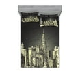 thumbnail image 1 of Ambesonne Retro Fitted Sheet & Pillow Sham Set, Grunge Empire State NYC, Full, Grey Yellow, 1 of 2