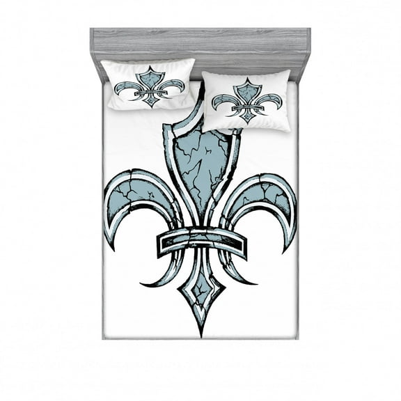 Ambesonne Retro Fitted Sheet & Pillow Sham Set, Grunge Renaissance, Queen, Blue White Black