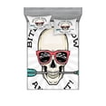 thumbnail image 1 of Ambesonne Retro Fitted Sheet & Pillow Sham Set, Hipster Skull Pop Art, Queen, Multicolor, 1 of 2
