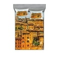 thumbnail image 1 of Ambesonne Retro Fitted Sheet & Pillow Sham Set, Historic Italian Town, Queen, Orange White, 1 of 2