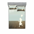 thumbnail image 1 of Ambesonne Retro Fitted Sheet & Pillow Sham Set, Little Girl with Balloon, Queen, White Brown, 1 of 2