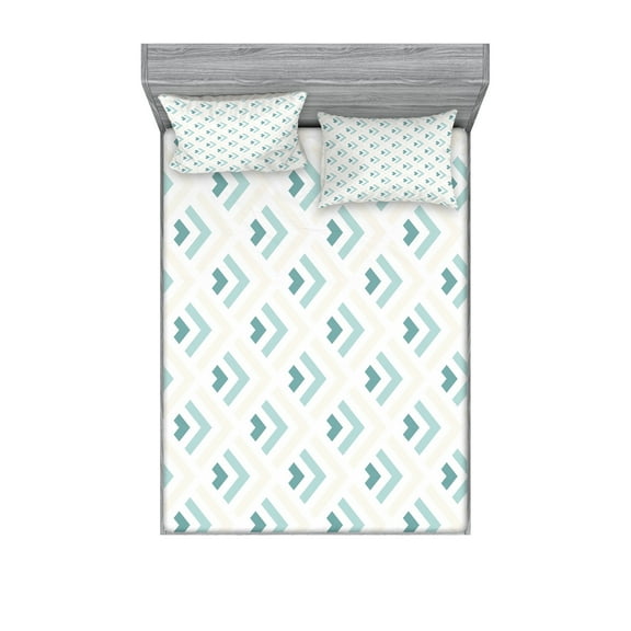 Ambesonne Retro Fitted Sheet & Pillow Sham Set, Minimalist Arrows, Full, Pale Peach Turquoise