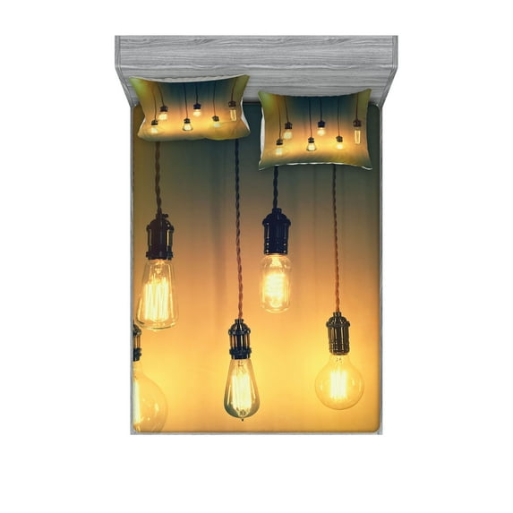 Ambesonne Retro Fitted Sheet & Pillow Sham Set, Modern Vibrant Art, Queen, Yellow Green