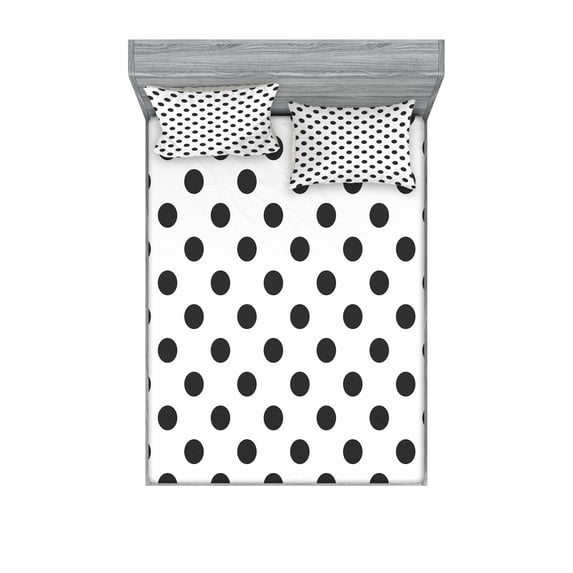 Ambesonne Retro Fitted Sheet & Pillow Sham Set, Nostalgic Polka Dots Art, Full, Charcoal Grey