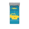 thumbnail image 1 of Ambesonne Retro Fitted Sheet & Pillow Sham Set, Old Cab Grunge Typography, Twinxl, Petrol Blue and Yellow, 1 of 2