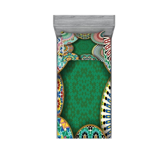 Ambesonne Retro Fitted Sheet & Pillow Sham Set, Oriental Hippie Motif, Twinxl, Multicolor