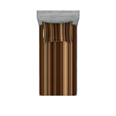 Ambesonne Retro Fitted Sheet & Pillow Sham Set, Shades of Earthen Tones, Twin, Tan and Brown