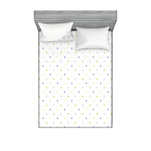 Ambesonne Retro Fitted Sheet & Pillow Sham Set, Small Pastel Polka Dots, Full, Multicolor