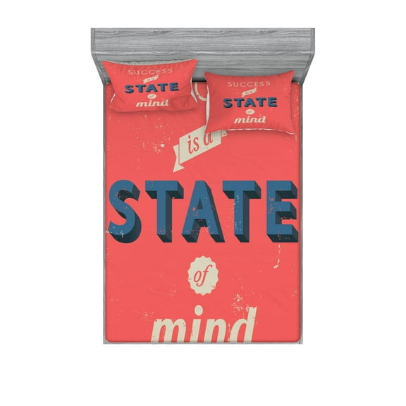 Ambesonne Retro Fitted Sheet & Pillow Sham Set, Success Motivating Words, Queen, Red Charcoal