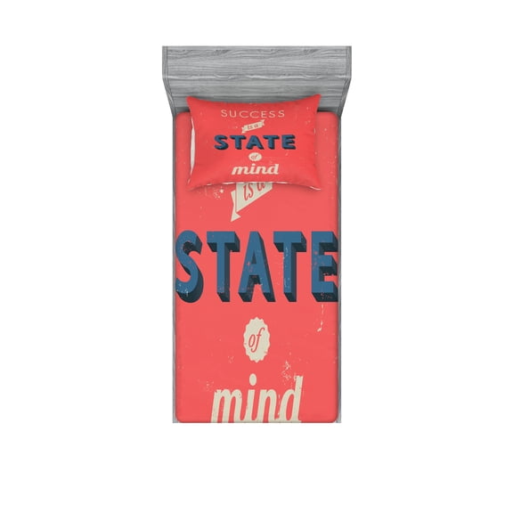 Ambesonne Retro Fitted Sheet & Pillow Sham Set, Success Motivating Words, Twin, Red Charcoal