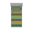 thumbnail image 1 of Ambesonne Retro Fitted Sheet & Pillow Sham Set, Tribal Art Pattern, Twinxl, Brown Marigold Turquoise, 1 of 2