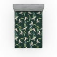 thumbnail image 1 of Ambesonne Retro Fitted Sheet, Repetitive Cranes Pattern, Queen Size, Hunter Green Earth Yellow, 1 of 5
