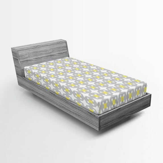 Ambesonne Retro Fitted Sheet, Star Shapes Dots, Twin Size, Pale Yellow Warm Taupe