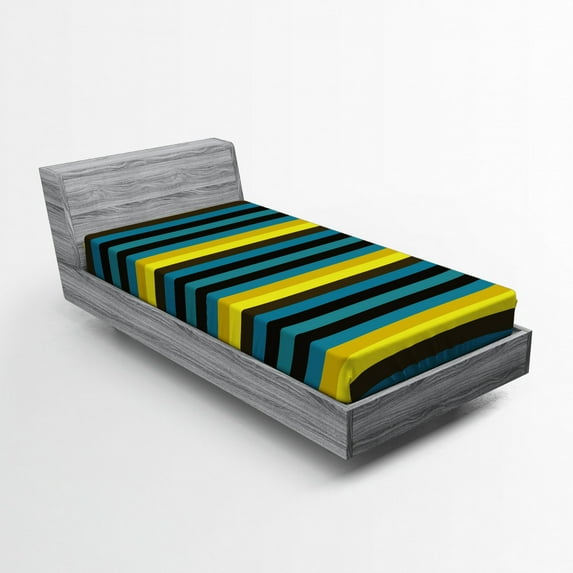 Ambesonne Retro Fitted Sheet, Striped Geometric Pattern, Twin XL Size, Multicolor